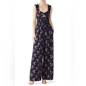 Rebecca Taylor Navy Floral Wide-Leg Jumpsuit